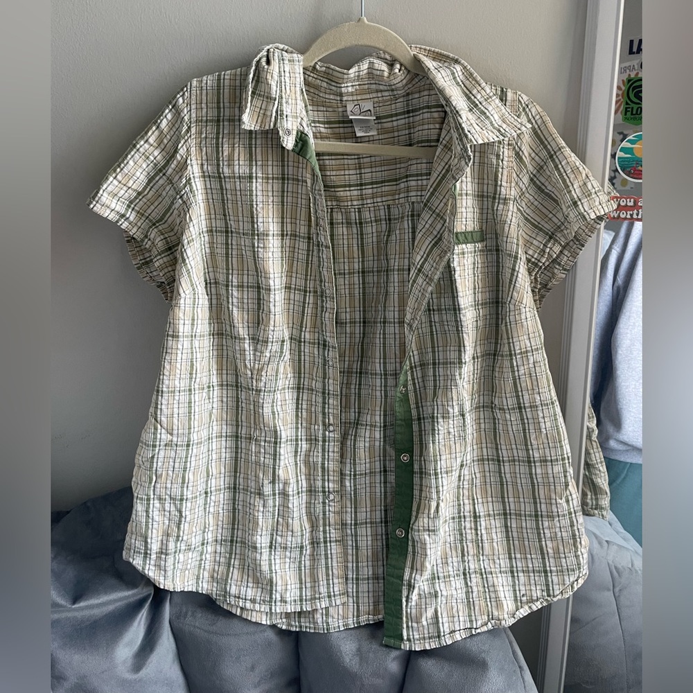 Button up plaid throw over shirt